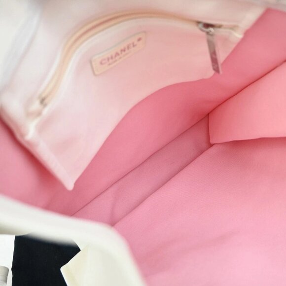 CHANEL CC Logo Cruise Line Miami Shoulder Tote Bag Canvas White - Picture 13 of 16